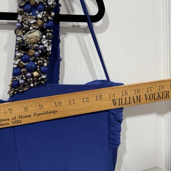 Women’s MIGNON blue Dress Formal Gems Asymmetrical Size 6 Long Maxi‎ - Picture 10 of 12